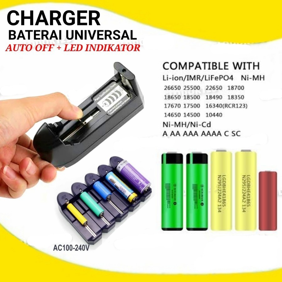 Baterai Charger Universal` AA / AAA / 18650` 1 Slot Battery` Charge Batre Cas A3 / A2 / Vape