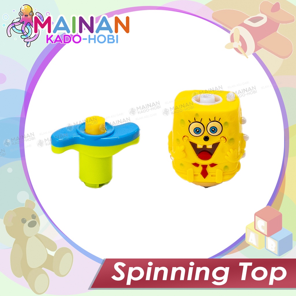 MAINAN ANAK GANGSING SPINNING TOP GASING PUTAR LAMPU LED MUSIK SPONGEBOB