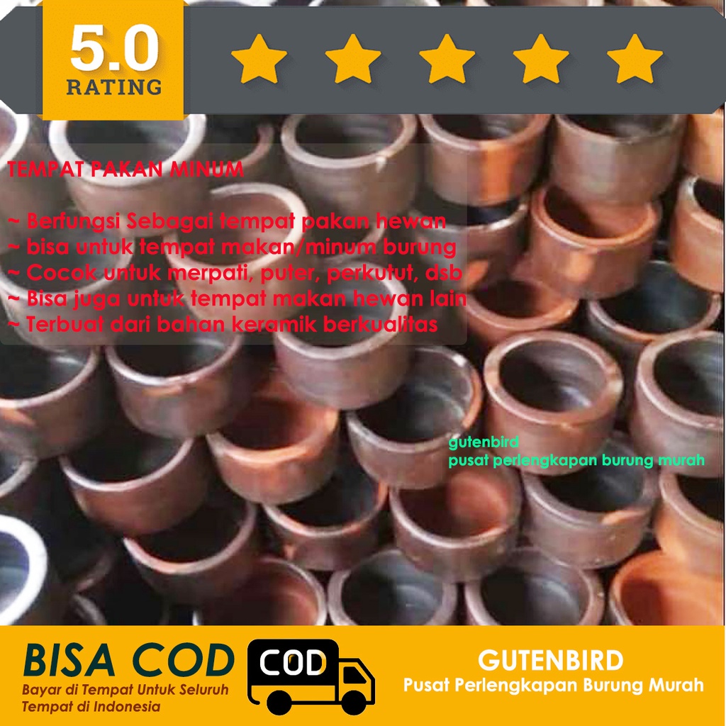 GutenBird - Cepuk Tempat Pakan Minum Burung Gerabah Tanah Liat Pot Keramik Dijamin Mantab Produknya