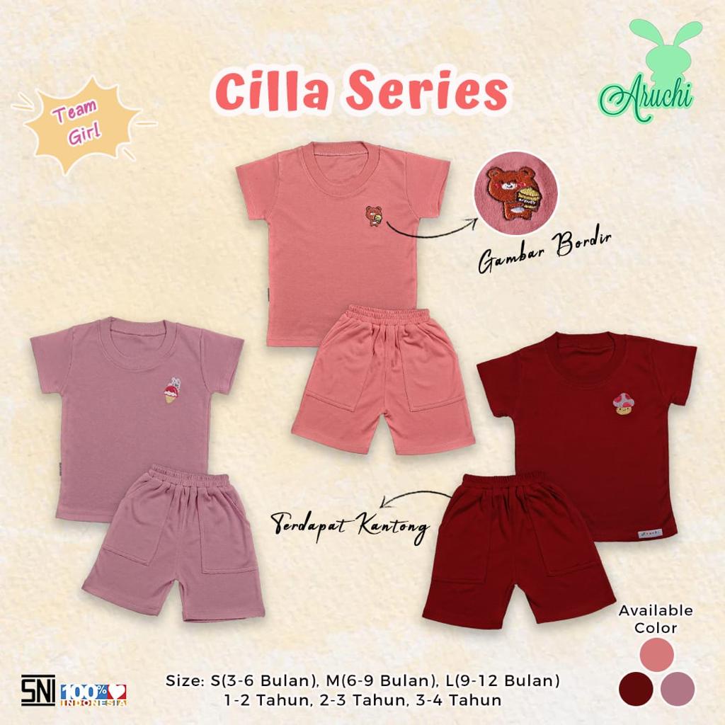 PREMIUM Setelan Pendek Cilla 1-3 Tahun Aruchi Setelan Pendek High Quality CBKS