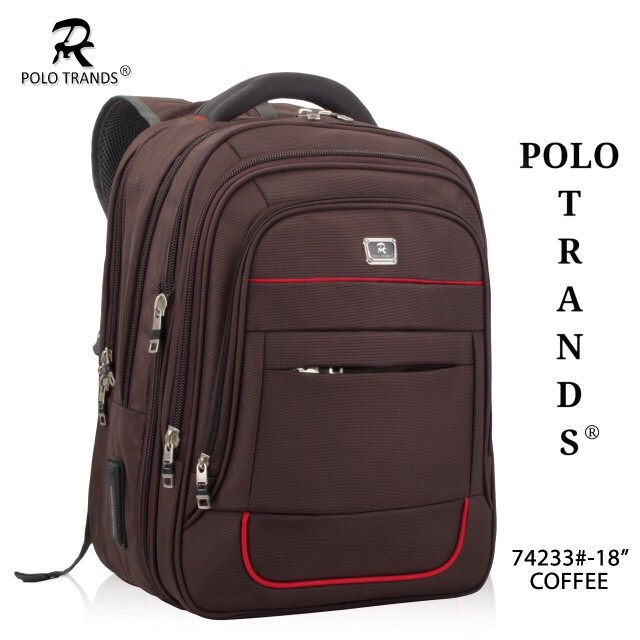 RANSEL IMPOR JUMBO UKURAN 20 INCH LAPTOP MERK POLO SUPER WARNA HITAM COKLAT DAN BIRU NAVY-coklat