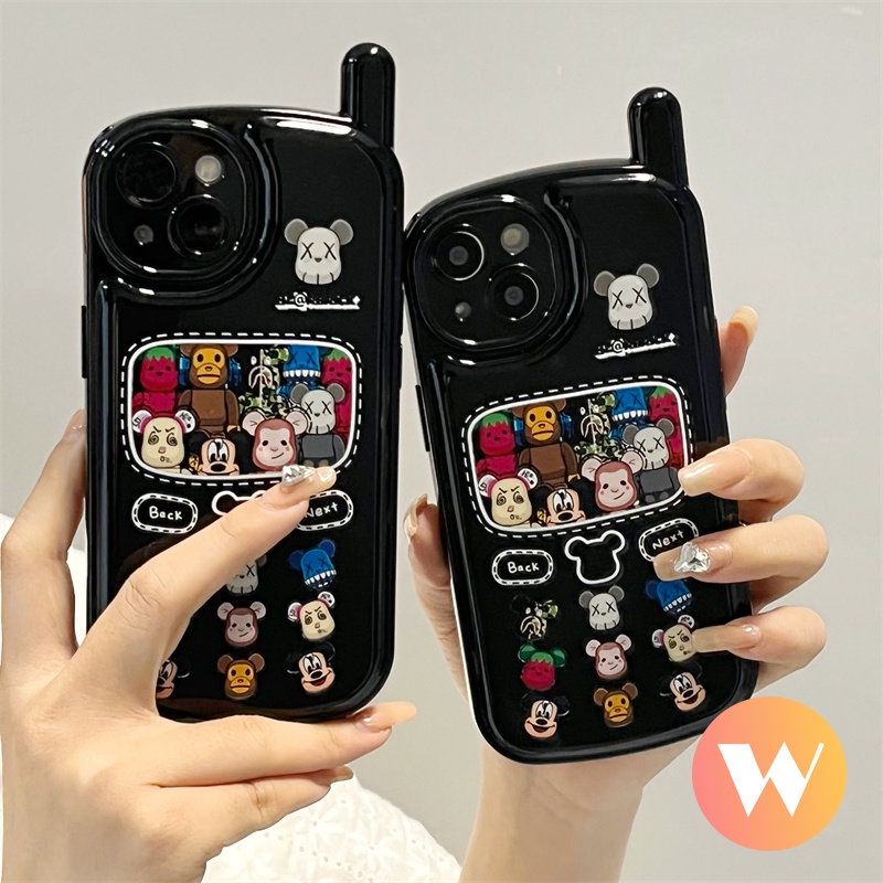 IPHONE Retro Vintage Kepribadian Ponsel Bentuk Soft Case Kompatibel Untuk Iphone11 14 12 13 Pro Max XR 78 Plus X XS Max SE 2020bantalan Udara Trendi Merek Lucu Kekerasan Beruang Cover