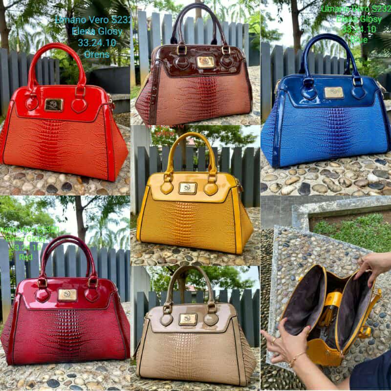 UMANO VERO S2320 TAS WANITA ELENA TAS WANITA BAHAN CROCO GLOSY SELEMPANG
