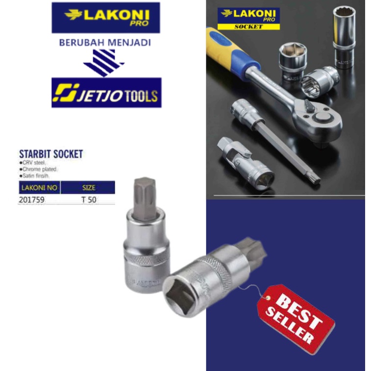 Mata Sok Bintang / Starbit Socket T 50 Square 1/2&quot; Lakoni Pro No 201759