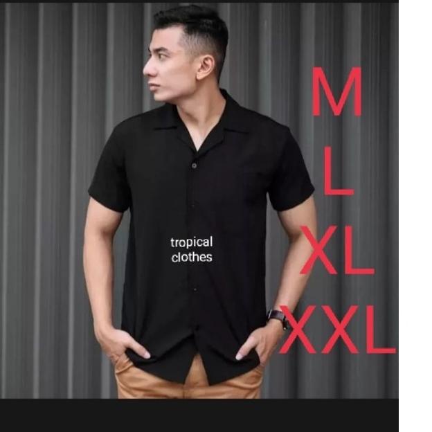 Terbaik ~KEMEJA POLOS LENGAN PENDAK HAWAIAN CLASSIC SHIRT KEMEJA PANTAI RAYON kemeja krah piama pria