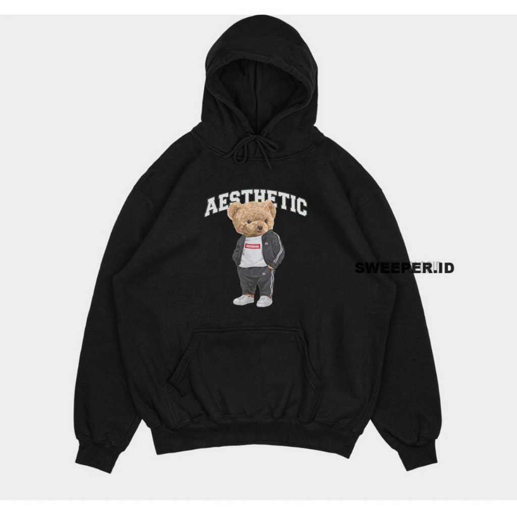 SWEATER HOODIE MOTIF BEAR AESTETIC PRIA &amp; WANITA BAHAN FLEECE