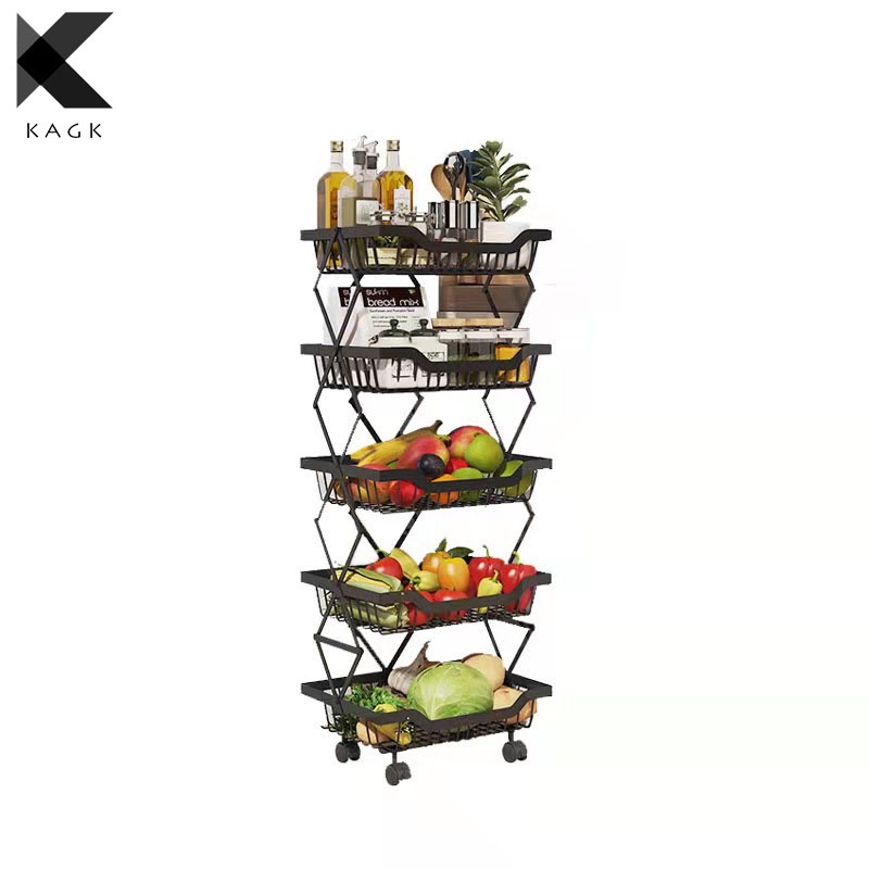 KAGK Rak Keranjang Sayur Lipat Rak Buah Dapur Serbaguna Dengan Rol Geser
