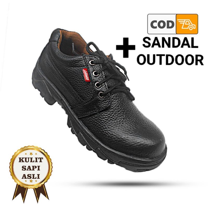 JUGERR Sepatu safety kulit sapi asli ujung besi