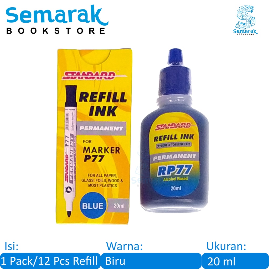 

Standard RP77 Refill Permanent Isi Spidol P77 20 ml - Biru [1 Pack / 12 Pcs]