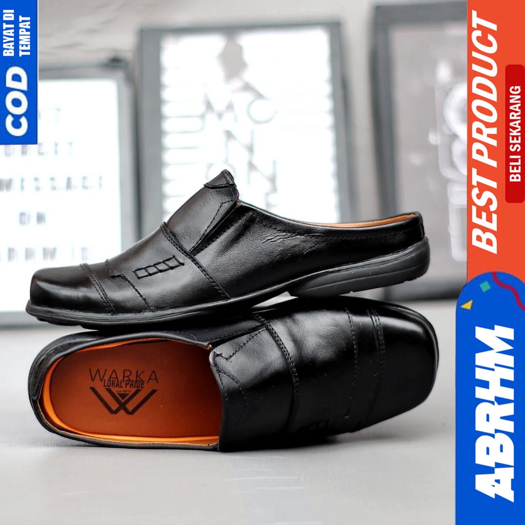 Sepatu Sandal Casual Kulit Asli Bustong Tutong Sendal Slop Pria Original Abrhm Apollo