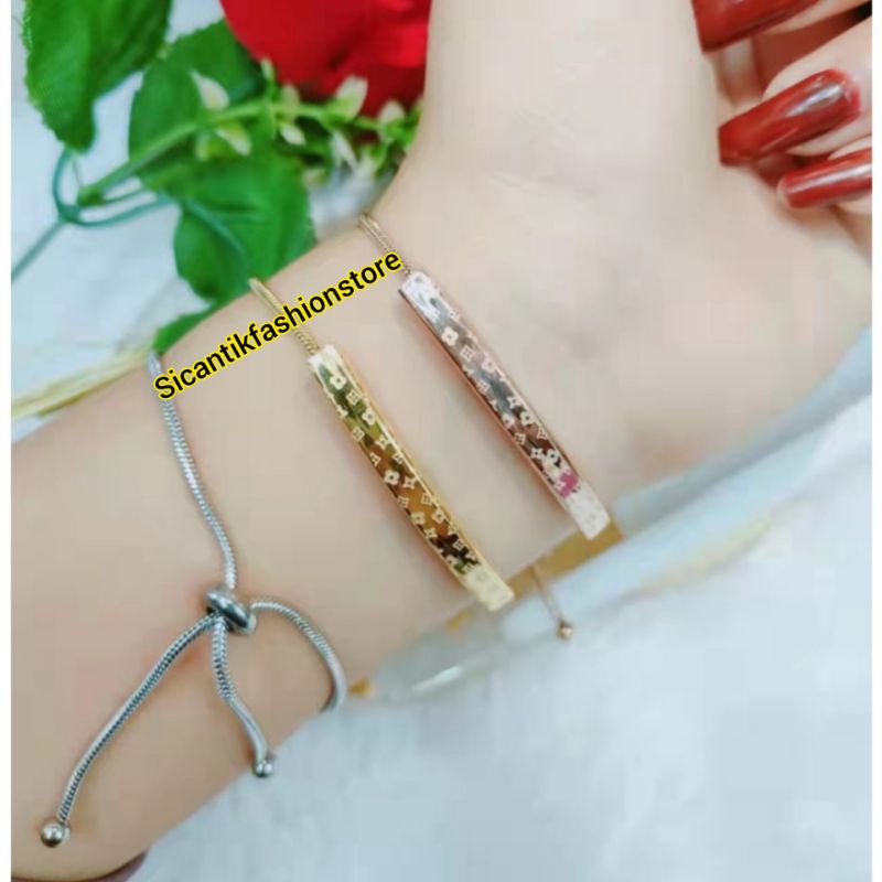 GELANG TITANIUM WANITA MOTIF LVV MODEL SERUT TRENDING ASLI TITANIUM ANTI KARAT SELAMANYA GELANG TANGAN WANITA TRENDING KEKINIAN PERHIASAN WANITA KOREA