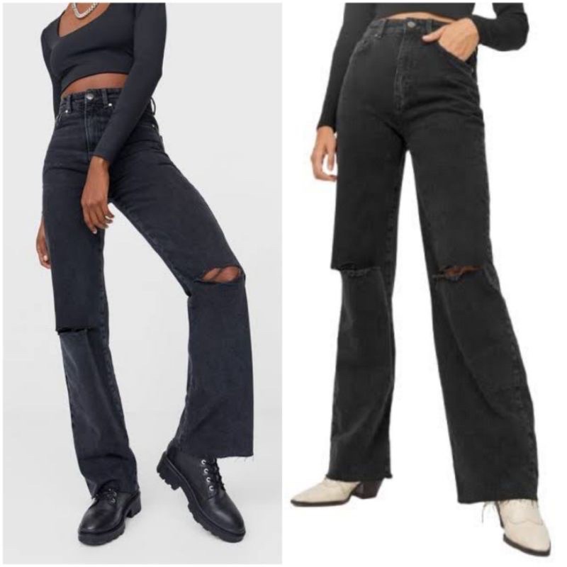 Stradivarius Wide Leg/Ripped Jeans