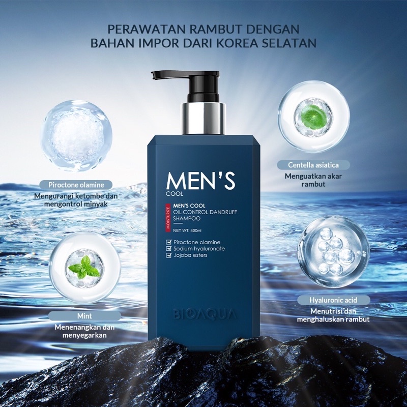 Bioaqua Men's Cool Oil Control Dandruff Shampoo 400ml / Shampoo Anti Ketombe