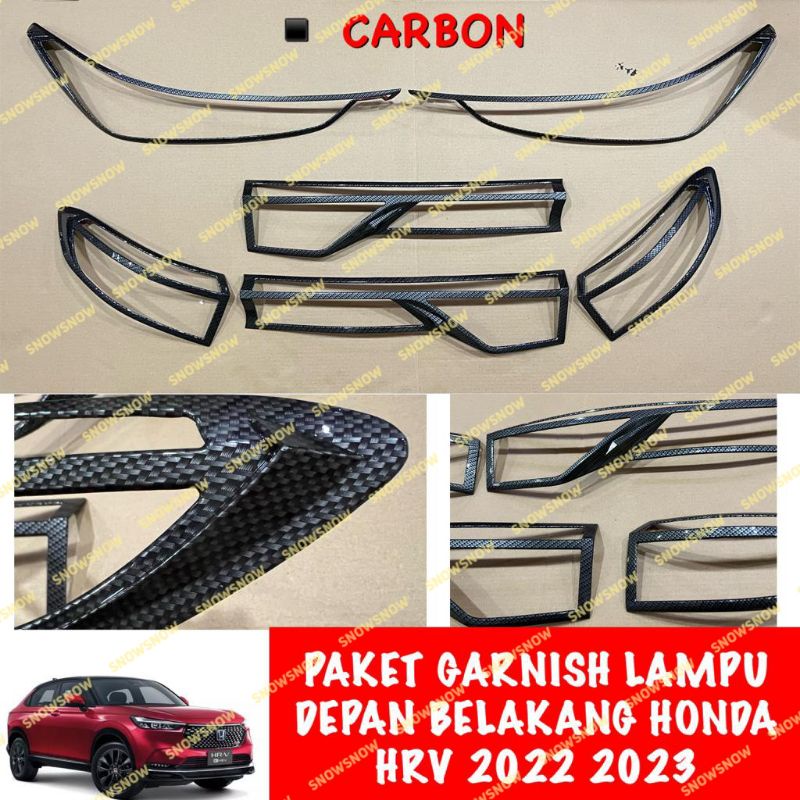 Paket Garnish Lampu Depan Belakang Honda Hrv 2022 2023 Chrome Hitam Carbon