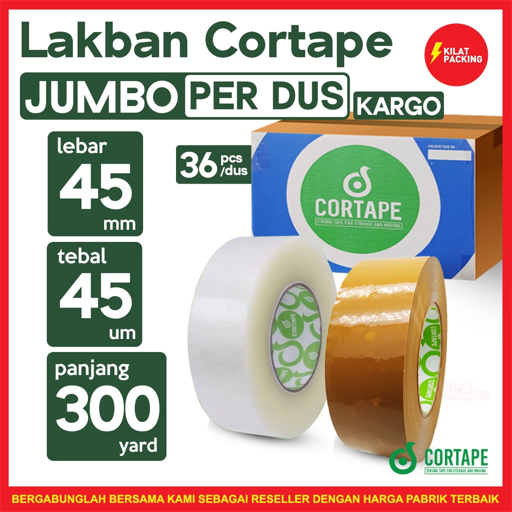 

Lakban 45mm x 300 Meter - PROMO LAKBAN JUMBO 2 inch Cortape Murah DUS