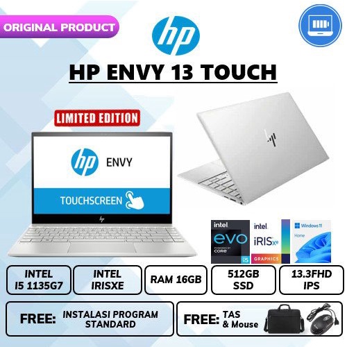 LAPTOP HP ENVY 13 TOUCH CORE i5 1135G7 RAM 16GB SSD 512GB 13.3 FHD IPS