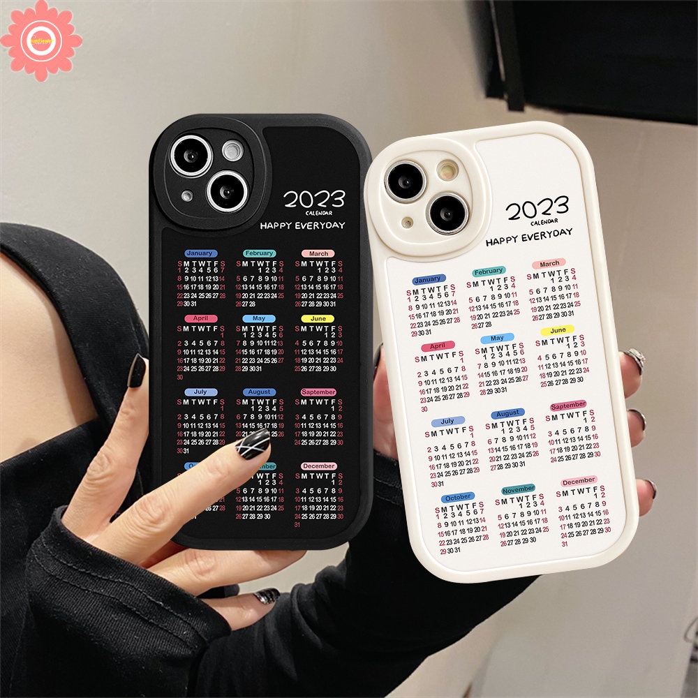 Phone Case For iPhone 11 6 6s 7 8 Plus 14 12 13 Pro Max 14Plus XR X XS MAX SE 2020 Couple Happy Everyday 2023 Calendar Soft TPU Lens Protector Back Cover