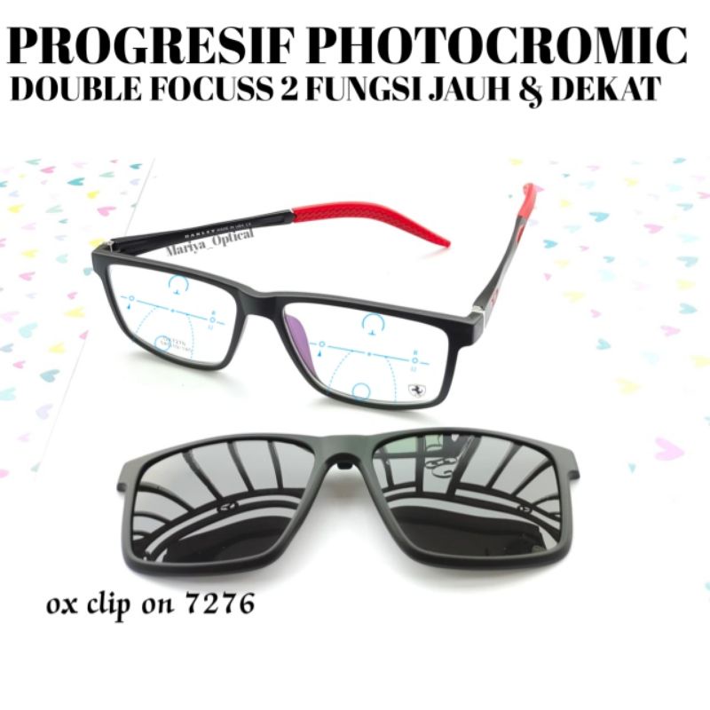 Kacamata Baca Plus Progresif Photocromic Frame clip on pria wanita