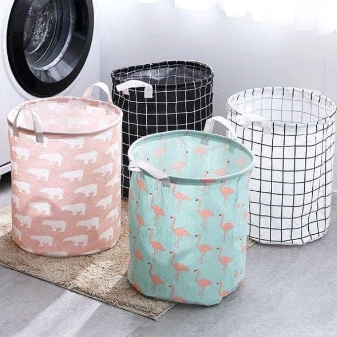 Keranjang Baju Cucian Pakaian Kotor Laundry Basket Kanvas Keranjang Bulat Serbaguna Karakter Organiz