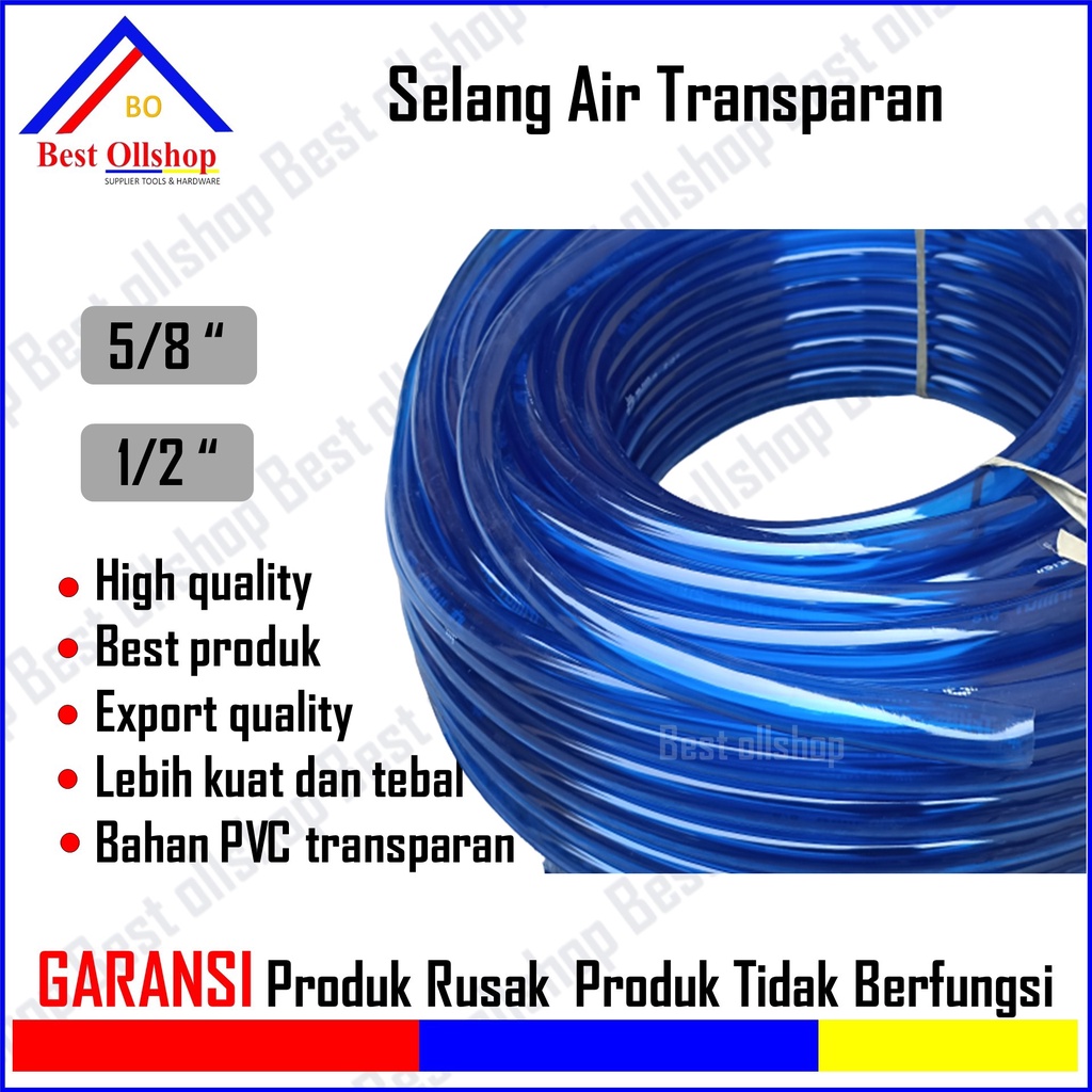 Selang Air Siram Taman Tanaman Cuci Motor Mobil Transparan Tebal Murah / Selang Air Transparan Transparant 1/2 5/8 Inch Permeter Tebal