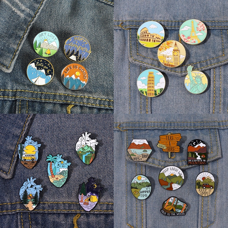 Go Travel Adventure Pin Mountain Forest Lakes Earth Explore Nature Bus Ticket Enamel Pin Button Badge Brooch Women Men Outdoorsy Gift