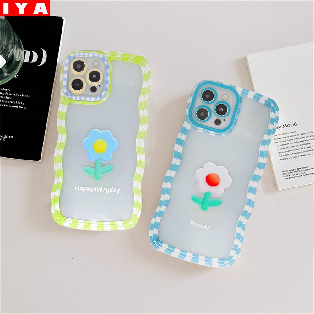 Case TPU Motif Bunga Kotak Kotak Redmi Note 11S 11 Pro Redmi 10C 10A 9C 9T 9A Note 10 5G Note 10S Note 9 Note8 Poco X3 Pro NFC Tepi Gelombang Casing Ponsel Cover
