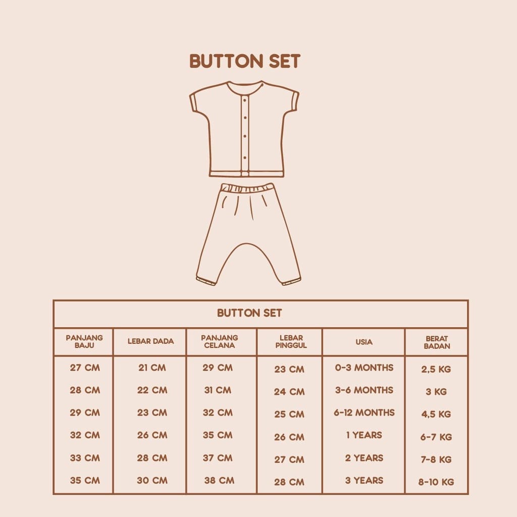 Booyah Baby &amp; Kids / Kisa Kecil Piyama Anak - Button Set (0-3 Tahun) Newborn Baju Pendek Celana Panjang Anak Rocco Set Earth Tone Series | Part 2