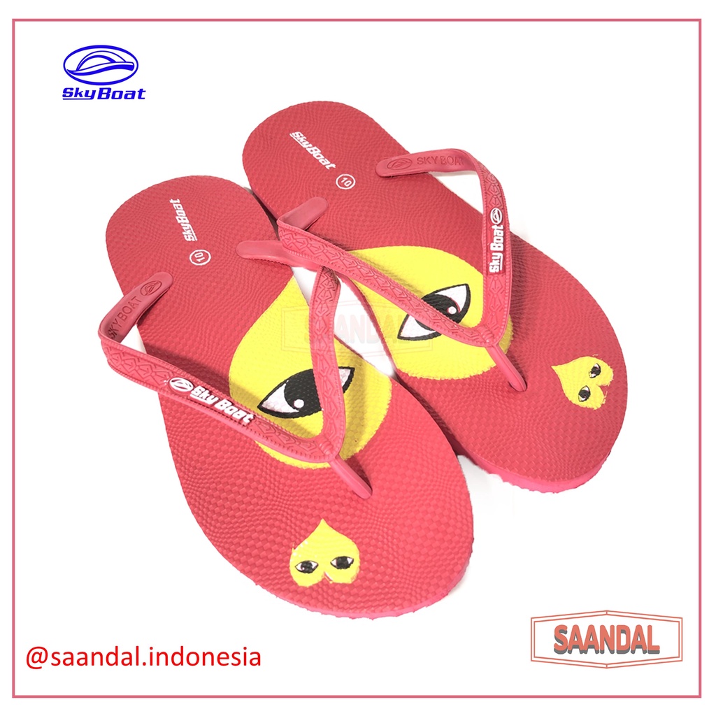 Grosir-Sandal Jepit Karet Wanita Perempuan Skyboat Heart Love Gambar Hati (ISI 6 PASANG)