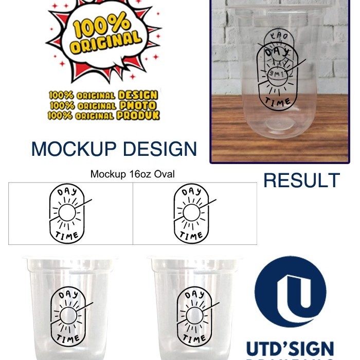 Sablon Gelas Cup Plastik 16oz Oval 8 Gram + Tutup Strawless