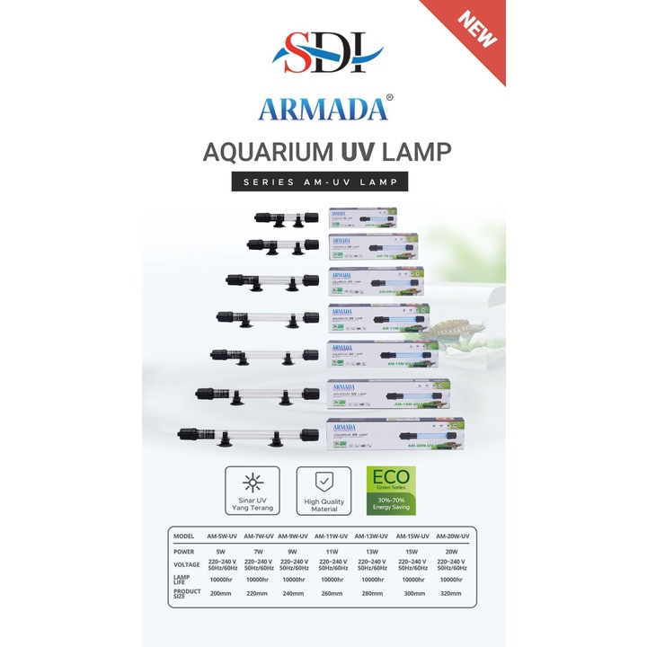 ARMADA Lampu Uv Ultraviolet Aquarium 5 7 9 11 13 15 20 Watt Aquascape