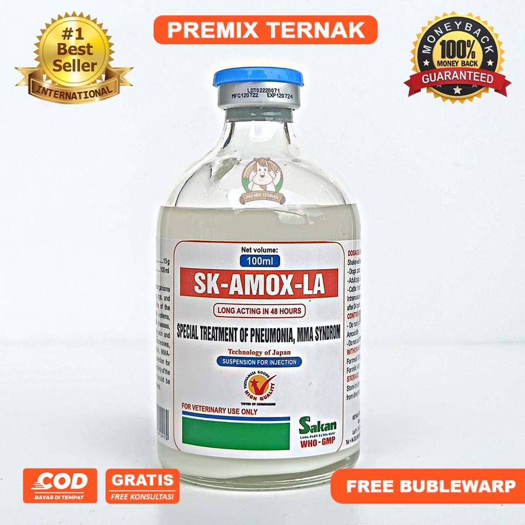 SK AMOX LA 100 ml Injeksi (Amo xicil lin 15%) obat injeksi ayam sapi kambing babi kucing anjing mirip betamox intramox amoxykep