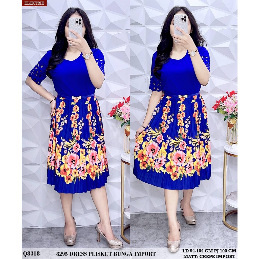 8295 DRESS PLISKET BUNGA IMPORT PREMIUM QUALITY