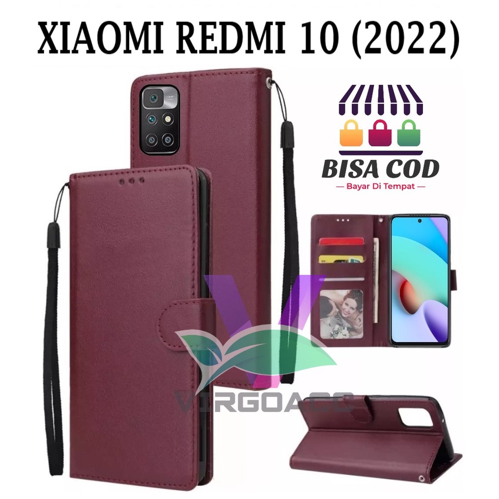 LEATHER FLIP CASE UNTUK XIAOMI REDMI 10 (2022) - FLIP COVER DOMPET CASING-WALLET LEATHER CASE FLIP S