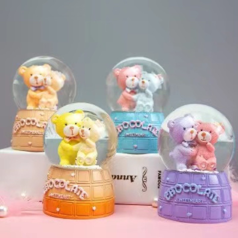 bola kristal salju lampu snowball  kado dgn karakter Twin bear