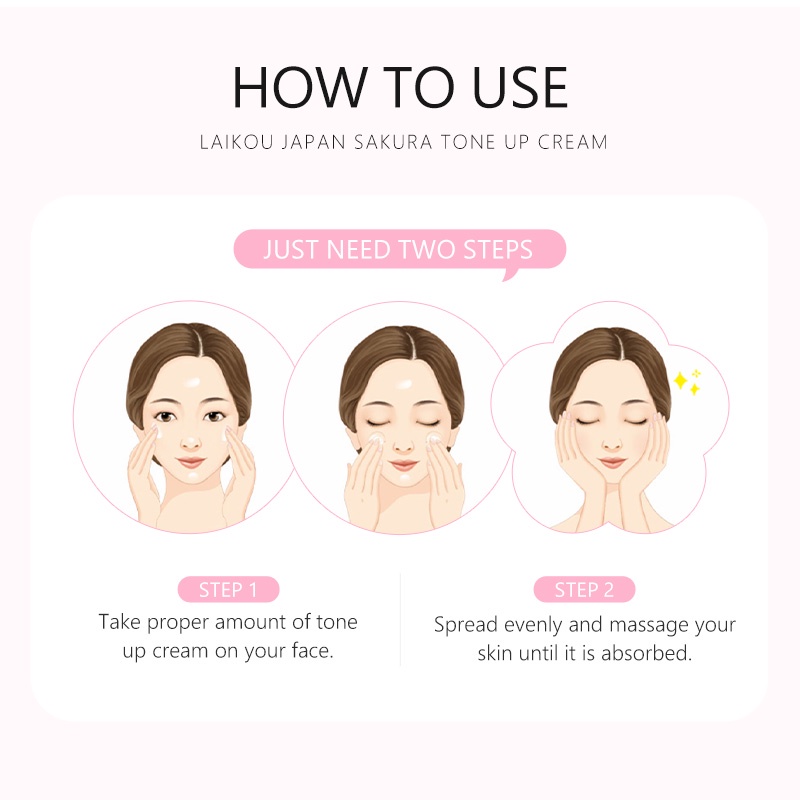 LAIKOU Japan Sakura Tone Up Cream Menyembunyikan Noda Mencerahkan Moisturizer 30g