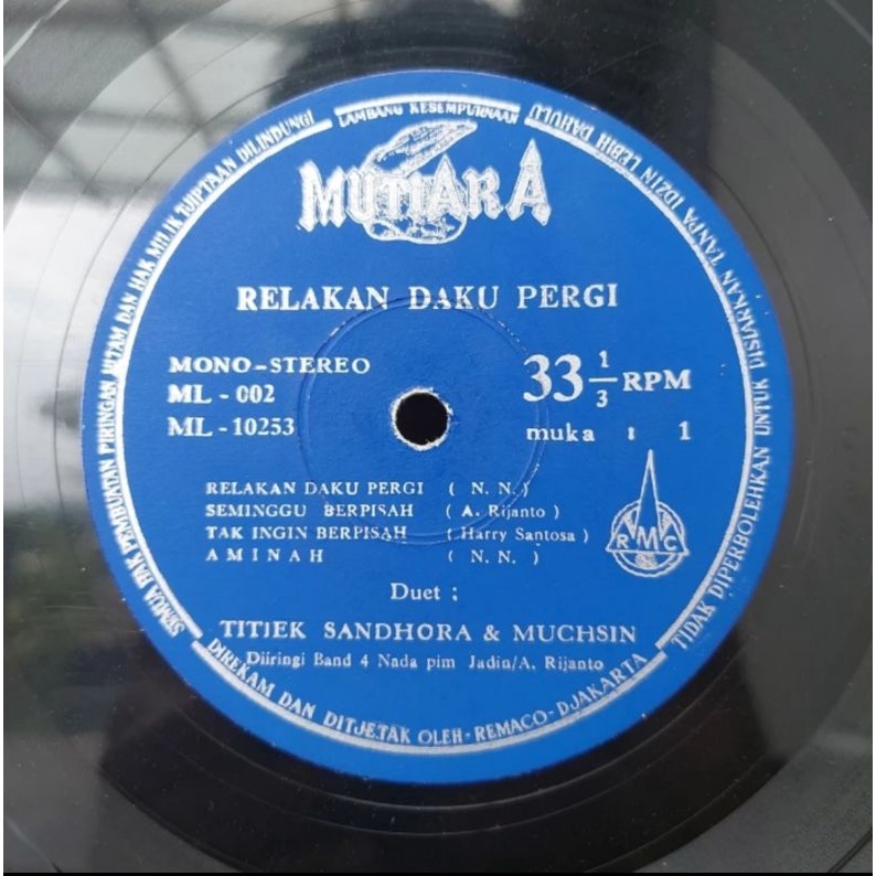 Vinyl Piringan Hitam 10 inch Titiek Sandhora - Relakan Daku Pergi