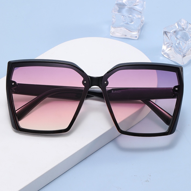 (YUZHU) Korea Fashion Oversized Square Frame Kacamata Hitam Wanita INS Gaya Pantai Kerai Sunglasses