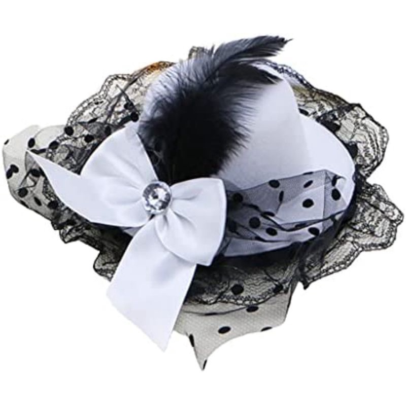 TOP-08 Fascinator hat topi gatsby renda pita bulu aksesoris rambut