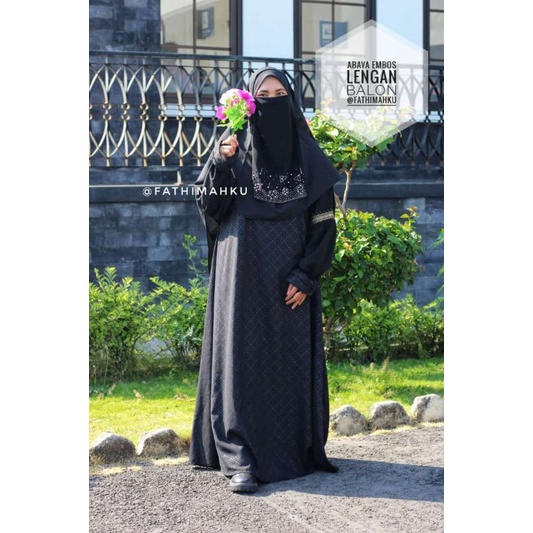 Abaya Embos Lengan Balon Lis Batik/Jubah Hitam Turkey Gamis Masturoh Temboro Termurah Viral