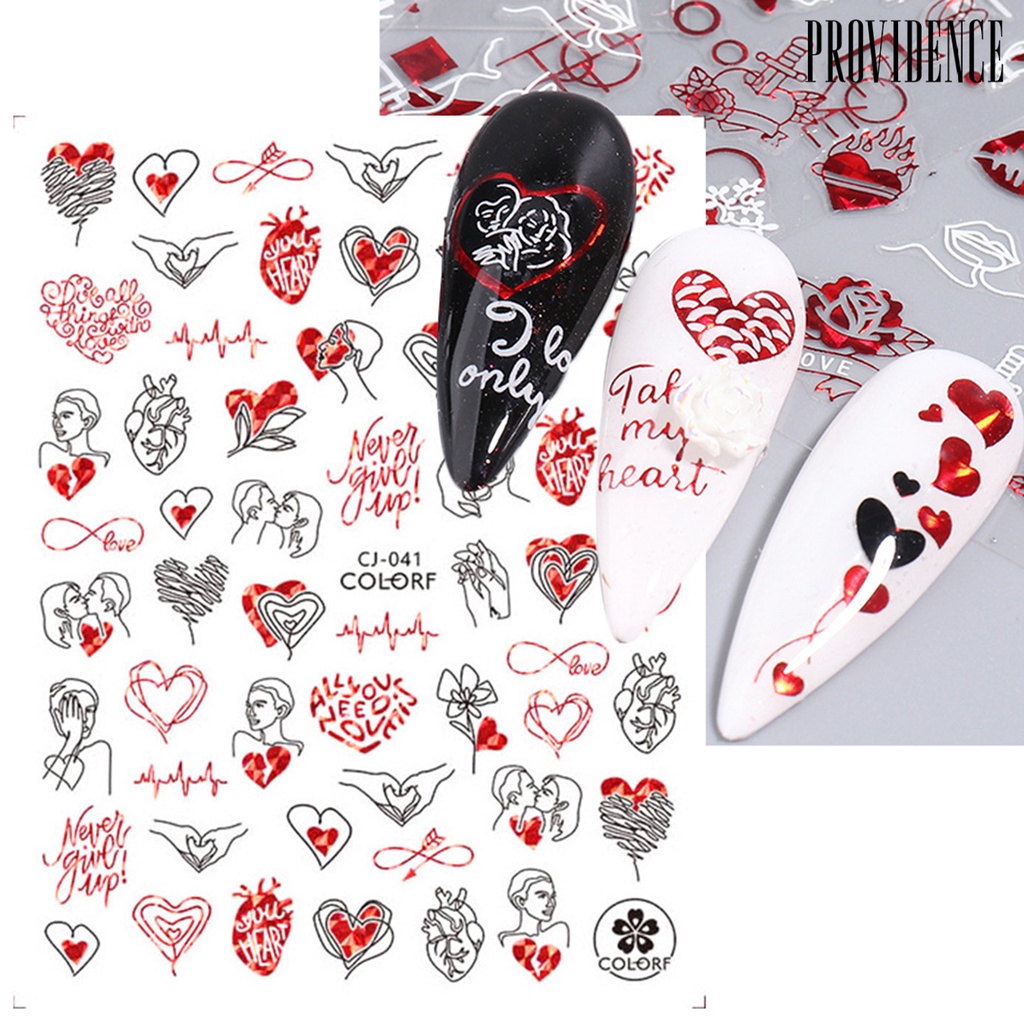 Providence 2Pcs Stiker Nail Art Tidak Luntur Mudah Tempel Perekat Diri Tidak Rontok DIY Valentines Day Merah Pola Hati Manicure Decal Salon Kuku Pasokan