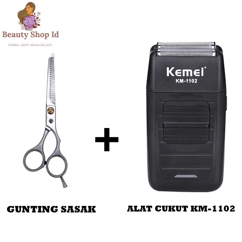Beauty Jaya - KEMEI KM 1102 Alat Cukur Rambut Dan Kumis Jenggot +FREE GUNTING SASAK