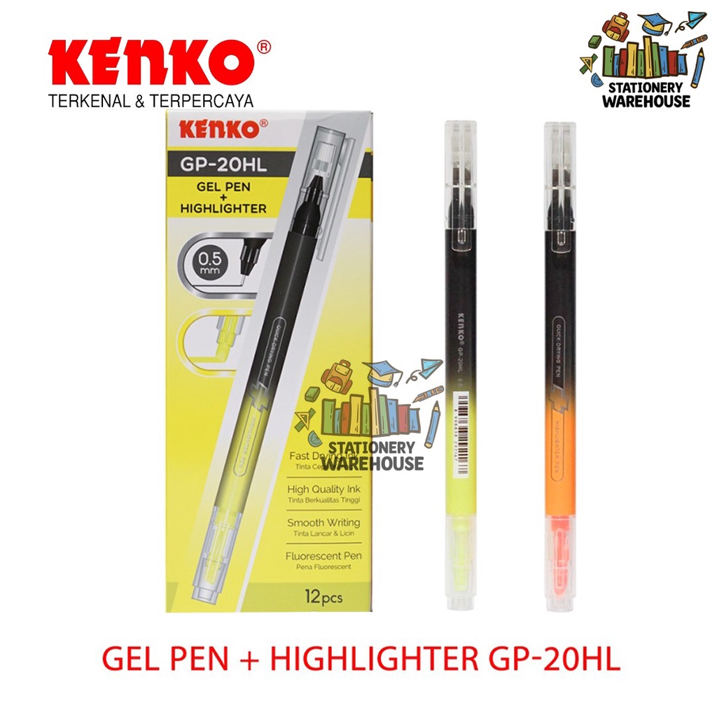 

Gel Pen Pena + Highlighter Penanda GP-20HL kuning dan Orange