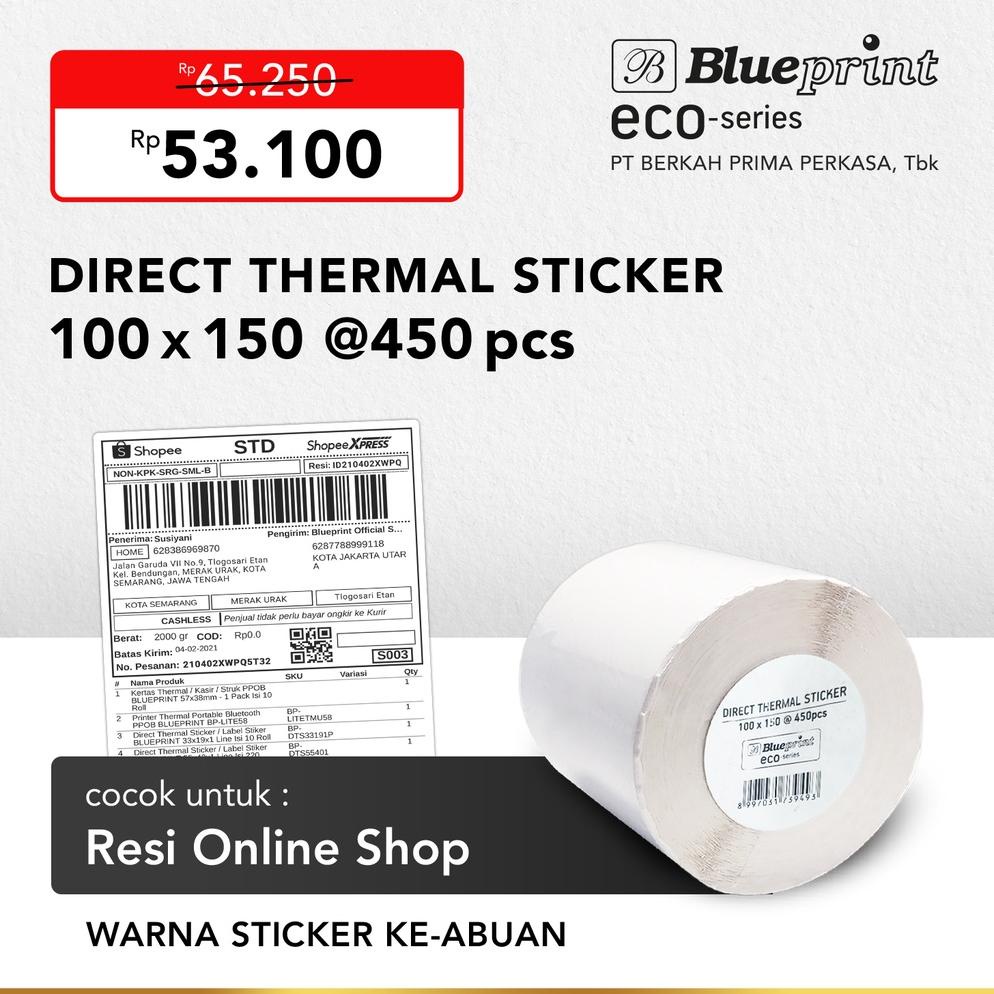 

DIRECT THERMAL STICKER 100 X 150 , LABEL RESI BLUEPRINT ECO 100X150 MM TERLARISS...,,,,,