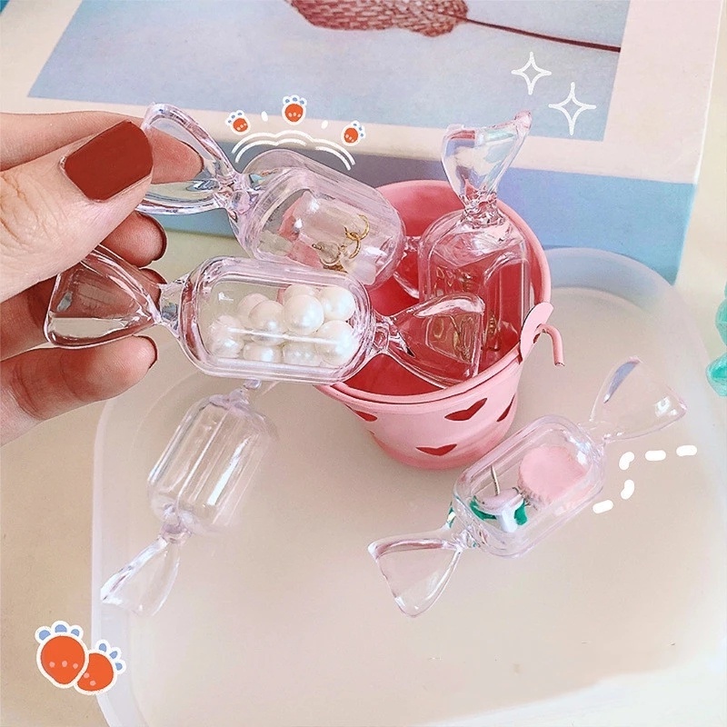 [Harga Grosir] Kotak Bening Berbentuk Permen Wadah Packing Perhiasan Mini Lovely Decor Storage Gadget Anting Kalung Cincin Tempat Penyimpanan Untuk Perjalanan Penggunaan Sehari-Hari