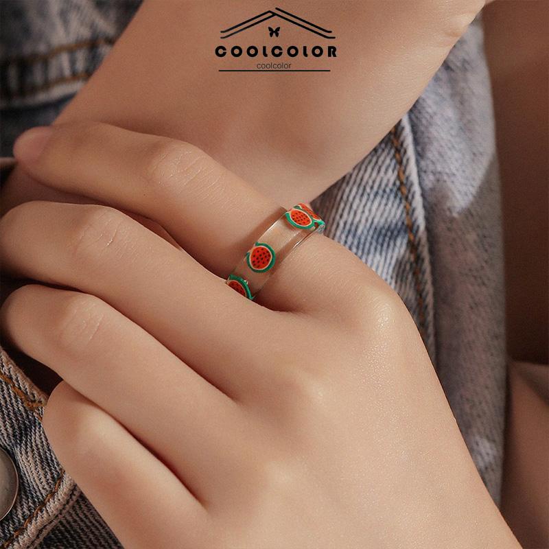 COD❤️Cincin Bahan Resin Akrilik Bentuk Buah Untuk Korea  Ring Wanita Fashion Accessories