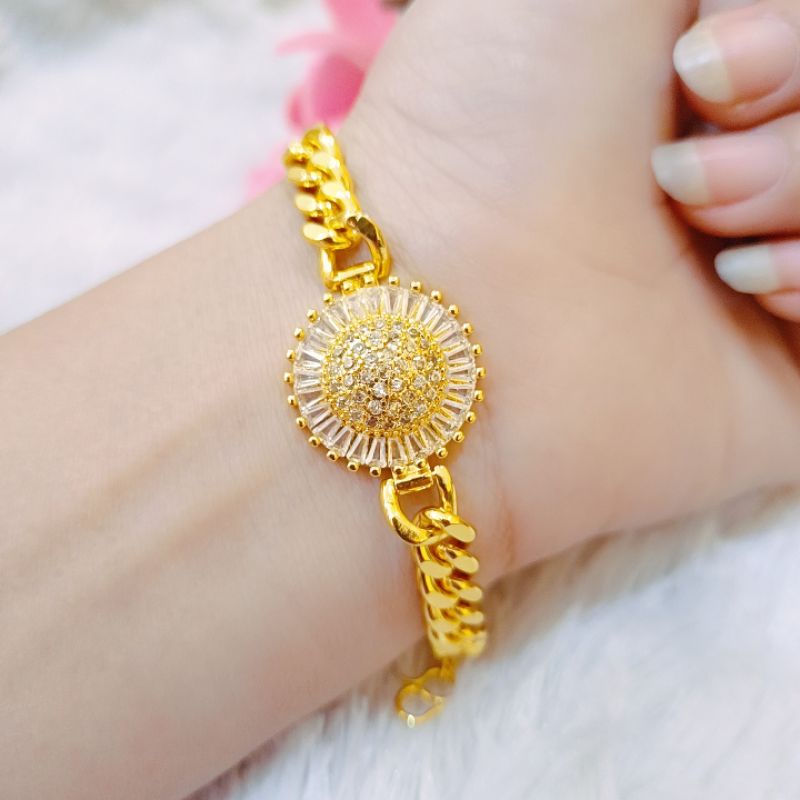gelang wanita bunga matahari lapis emas 24k
