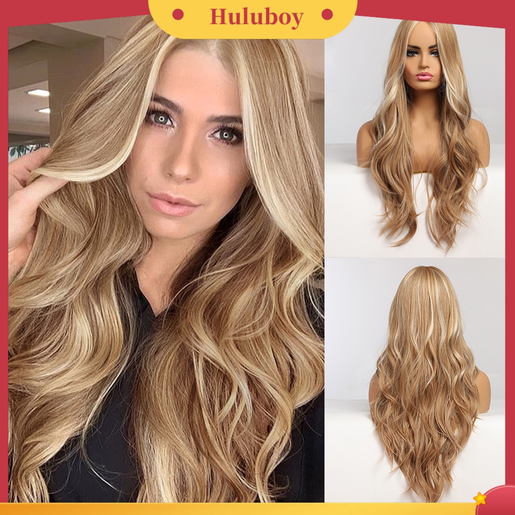 Wig Rambut Keriting Fluffy Universal Warna Coklat Blonde Untuk Wanita