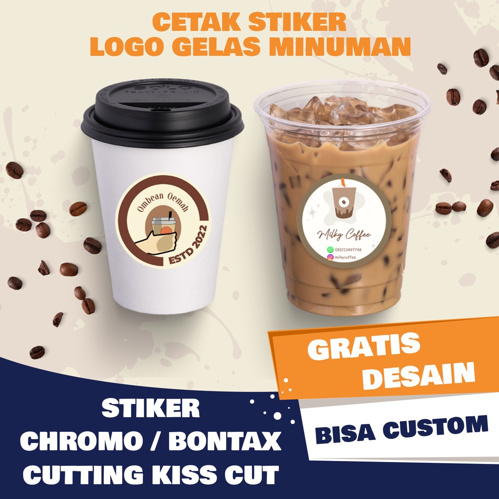 Jual Cetak Stiker Chromo Bontax Label Logo Kemasan Botol Gelas Cup Minuman Olshop Bulat 7838