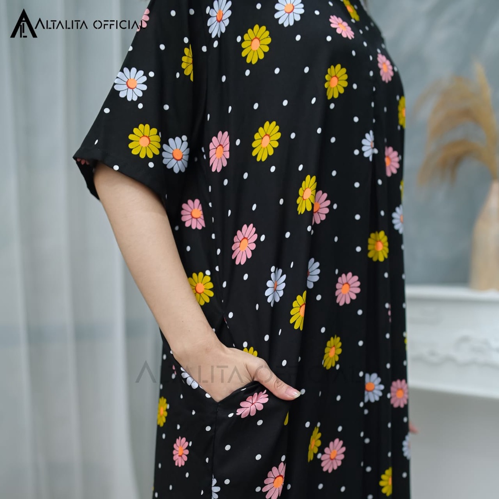 Altalita - Daster Panjang Semata Kaki Busui Motif Kekinian Lengan Tangan Pendek Bahan Rayon Premium Jumbo LD 120 Non Ruffle