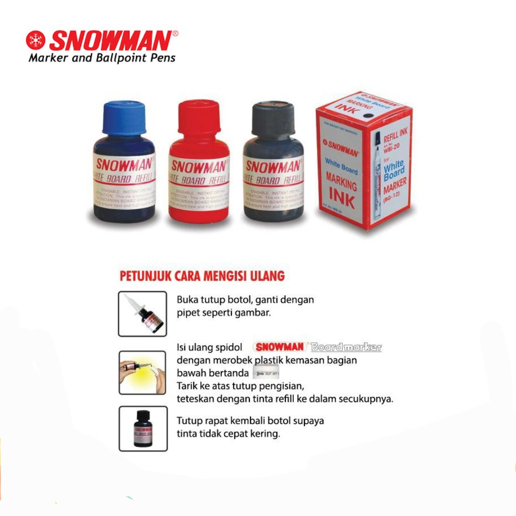 

Refill Isi Ulang Tinta Spidol Whiteboard Marker Snowman WBI-20